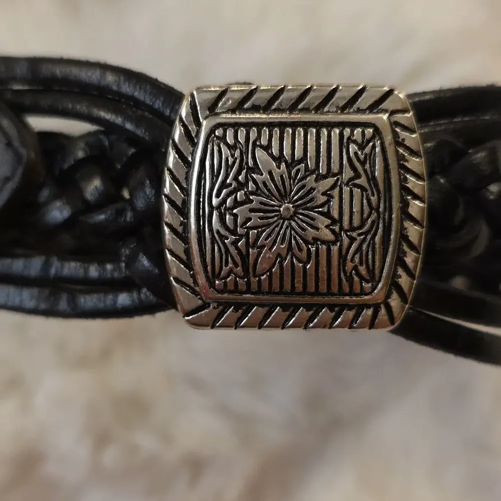 Vintage Black Braided Leather Western Cowgirl Conch Belt Womens ML